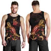 New Caledonia Men Tank Top - Turtle With Blooming Hibiscus Gold - Polynesian Pride