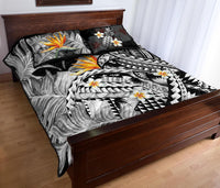 Kanaka Maoli (Hawaiian) Quilt Bed Set, Polynesian Pineapple Banana Leaves Turtle Tattoo Gray - Polynesian Pride