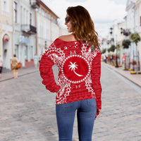 Chuuk Polynesian Shoulder Sweater Map Red White - Polynesian Pride