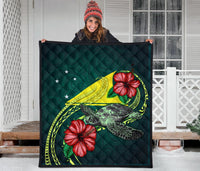 Tokelau Polynesian Premium Quilt - Green Turtle Hibiscus - Polynesian Pride