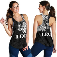 Sun In Leo Zodiac Women Racerback Tank Polynesian Tattoo Simple - White - Polynesian Pride