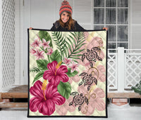 Hawaii Turtle Hibiscus Plumeria Beige Style - Premium Quilts AH - Polynesian Pride