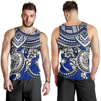 Chuuk Polynesian Men's Tank Top - White Turtle (Blue) - Polynesian Pride