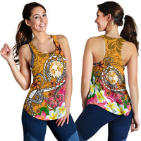 Tonga Women's Racerback Tank - Turtle Plumeria (Gold) - Polynesian Pride