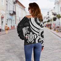New Caledonia Women's Off Shoulder Sweater - White Tentacle Turtle - Polynesian Pride