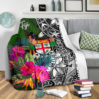 Fiji Premium Blanket - Turtle Plumeria Banana Leaf Crest - Polynesian Pride
