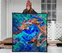 Hawaii Polynesian Premium Quilt - Kanaka Maoli Sea Turtle Coral Treasure - Polynesian Pride