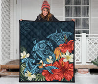 Hawaii Turtle Shark Manta Ray Hibiscus Plumeria Premium Quilt - Polynesian Pride