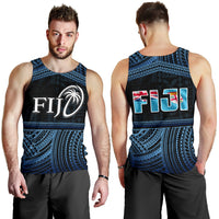 Fiji Rugby Polynesian Patterns Men's Tank Top Blue - Polynesian Pride