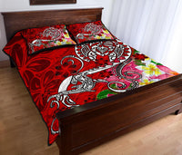 Polynesian Quilt Bed Set - Turtle Plumeria Red Color - Polynesian Pride