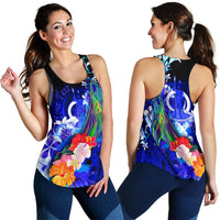 Vanuatu Custom Personalised Women Tank - Humpback Whale with Tropical Flowers (Blue) - Polynesian Pride