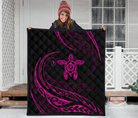 Hawaii Turtle Hibicus Premium Quilt - Frida Style - Pink - Polynesian Pride