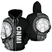 Northern Mariana Islands Polynesian All Over Zip up Hoodie Black Line Unisex Black - Polynesian Pride