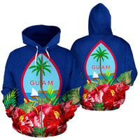 Guam Polynesian Zip Hoodie Flag Hibiscus Unisex Blue - Polynesian Pride