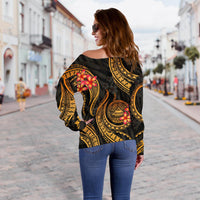 American Samoa Polynesian Off Shoulder Sweater - Gold Plumeria - Polynesian Pride