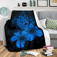 Hawaii Hibiscus Premium Blanket - Turtle Map - Traffic Blue - Polynesian Pride