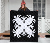Hawaiian Premium Quilt Royal Pattern - Black And White - A2 Style - Polynesian Pride