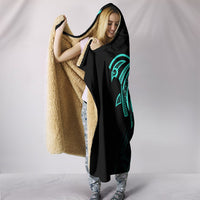 Hawaii Map Plumeria Polynesian Turquoise Turtle Hooded Blanket - Polynesian Pride