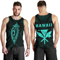 Hawaii Kakau Makau Fish Hook Kanaka Map Men's Tank Top Polynesian - Turquoise Turquoise - Polynesian Pride