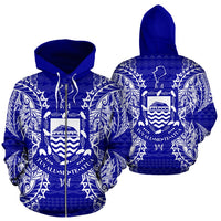 Tuvalu Polynesian All Over Zip up Hoodie Map Blue Unisex Blue - Polynesian Pride