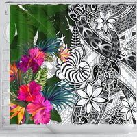 New Caledonia Shower Curtain White - Turtle Plumeria Banana Leaf Crest - Polynesian Pride