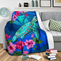 Hawaii Honu Aumakua Sea Hibiscus Premium Blanket - Nin Style - Polynesian Pride