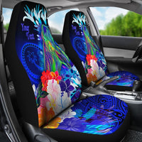 Custom Personalised Chuuk Car Set Covers - Humpback Whale with Tropical Flowers (Blue) - Polynesian Pride