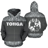 Tonga All Over Zip up Hoodie Polynesian Grey and White Unisex Grey And White - Polynesian Pride