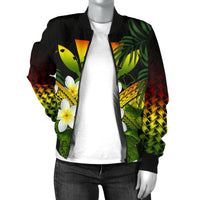 Kanaka Maoli (Hawaiian) Women's Bomber Jacket, Polynesian Plumeria Banana Leaves Reggae - Polynesian Pride
