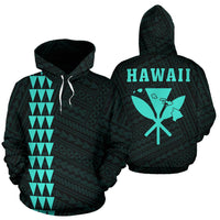 Polynesian Kakau Turtle Map of Hawaii Hoodie Turquoise Unisex Turquosie - Polynesian Pride