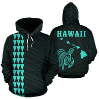 Polynesian Kakau Turtle Map of Hawaii Hoodie Turquoise Unisex Turquosie - Polynesian Pride
