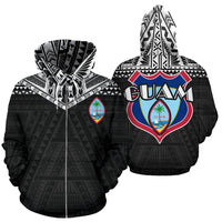 Guam Zip up Hoodie Guam Coat of Arms Polynesian Tattoo A5 Unisex Black - Polynesian Pride