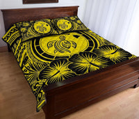 Hawaiian Map Honu Hibiscus Yellow Polynesian Quilt Bed Set - Polynesian Pride