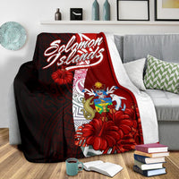 Solomon Islands Polynesian Premium Blanket - Coat Of Arm With Hibiscus - Polynesian Pride