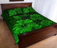 Hawaiian Map Turtle Hibiscus Vintage Polynesian Quilt Bedding Set Green - Polynesian Pride