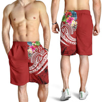 Kosrae Polynesian Men's Shorts - Summer Plumeria (Red) - Polynesian Pride