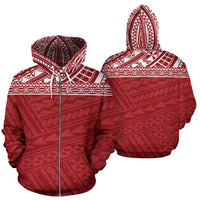 Poly All Over Zip up Hoodie Polynesian Red Version Unisex White - Polynesian Pride
