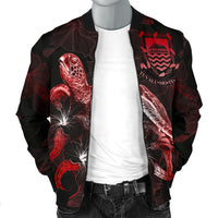 Tuvalu Polynesian Men's Bomber Jacket - Turtle With Blooming Hibiscus Red - Polynesian Pride