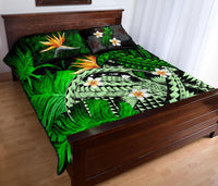 Kanaka Maoli (Hawaiian) Quilt Bed Set, Polynesian Pineapple Banana Leaves Turtle Tattoo Green - Polynesian Pride