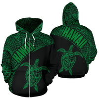 Hawaii Zip up Hoodie Hawaii Turtle Mermaid Polynesian Tattoo Green Version Unisex Green - Polynesian Pride