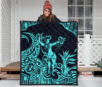 Polynesian Hawaii Premium Quilt - Hula Girl Neon Blue - Polynesian Pride
