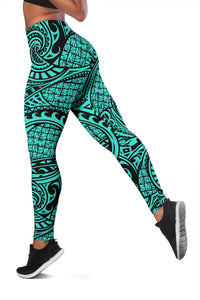 Polynesian Maori Lauhala Turquoise Hawaii Women's Leggings AH - Polynesian Pride