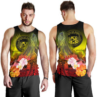 Polynesian Hawaii Men's Tank Top - Humpback Whale with Tropical Flowers (Yellow) - Polynesian Pride