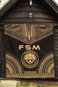 Federated States Of Micronesia Premium Quilt - FSM Seal Polynesian Chief Gold Version - Polynesian Pride