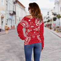 Fiji Polynesian Shoulder Sweater Map Red White - Polynesian Pride
