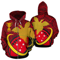 Papua New Guinea Rugby Zip up Hoodie Papua New Guinea Flag Rugby 2020 Polynesian Tattoo TH0 Unisex Red - Polynesian Pride