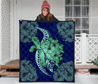Hawaii Polynesian Turtle Hibiscus Premium Quilt - Green - Polynesian Pride
