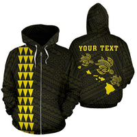 Polynesian Kakau Three Turtles Map Hawaii Custom Zip Hoodie Yellow Unisex Yellow - Polynesian Pride