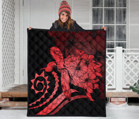 Hawaii Turtle Hibiscus Polynesian Vintage Premium Quilt - Blue - Polynesian Pride