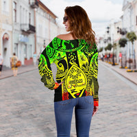 Polynesian Off Shoulder Sweaters - Guam Flag, Seal with Maui Moana Tattoo - Polynesian Pride